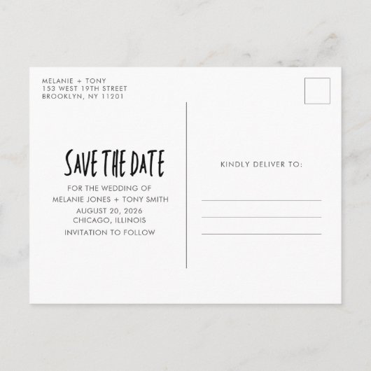 Libationsお祝い写真結婚式Save the Date 案内ポストカード (裏面)