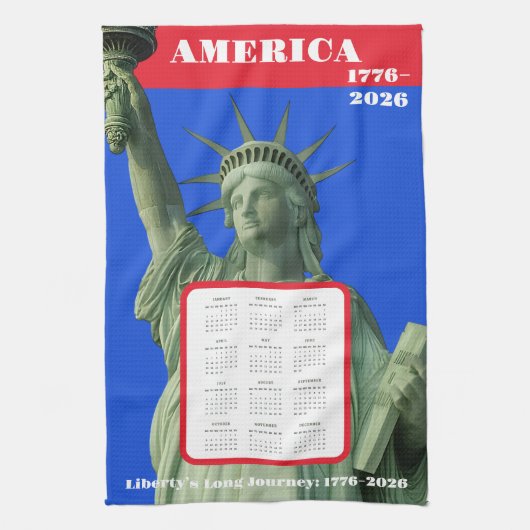 Liberty 1776–2026 USA Anniversary Calendar キッチンタオル (縦)