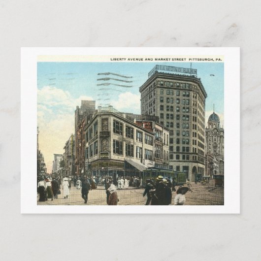 Liberty Ave., Market St., Pittsburgh 1918ヴィンテージ ポストカード (正面)