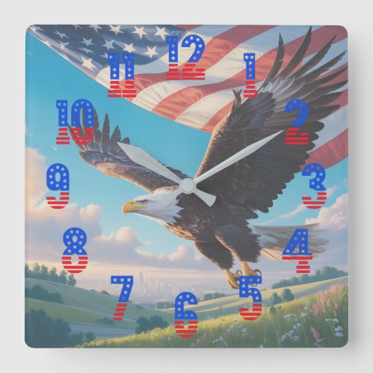 Liberty Eagle & Flag Square Wall Clock (1776–2026) スクエア壁時計 (正面)
