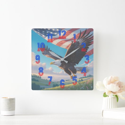 Liberty Eagle & Flag Square Wall Clock (1776–2026) スクエア壁時計 (ホーム)