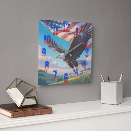 Liberty Eagle & Flag Square Wall Clock (1776–2026) スクエア壁時計 (オフィス)