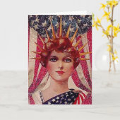Liberty Flag 7月4日女性ヴィンテージポスターアールデコ カード (黄色い花)