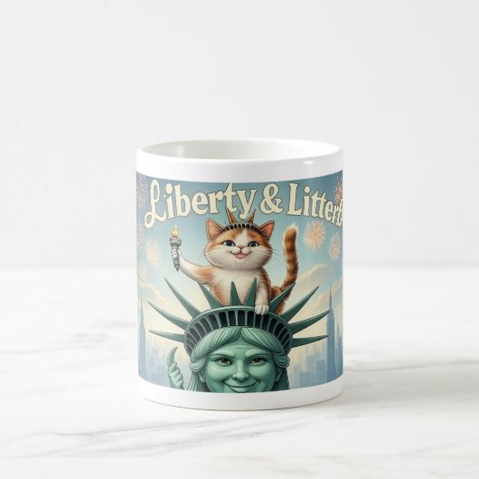 Liberty & Litterboxesおもしろい - Patriotic Cat Mug コーヒーマグカップ (中央)