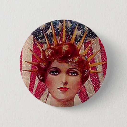 Liberty Patriotic 7月4日ヴィンテージの旗の女性 缶バッジ (正面)