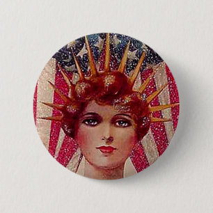 Liberty Patriotic 7月4日ヴィンテージの旗の女性 缶バッジ