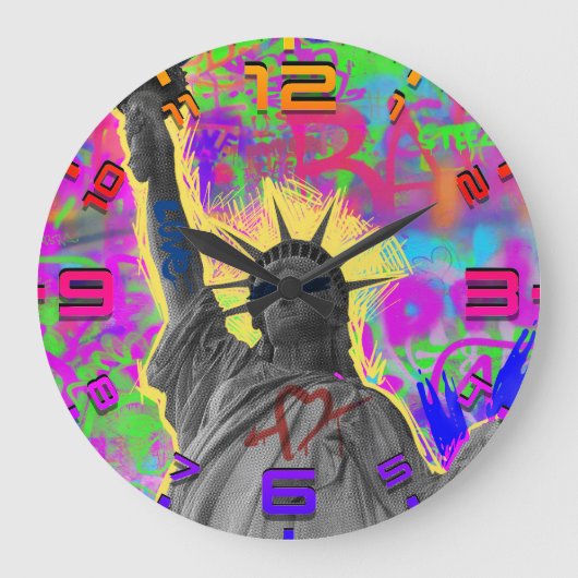 Liberty Punk Graffiti Wall Clock – Neon Vibes ラージ壁時計 (正面)