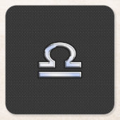 Libraモダン〔占星術の〕十二宮図サインオンブラックスネークスキンスタイル スクエアペーパーコースター (正面)