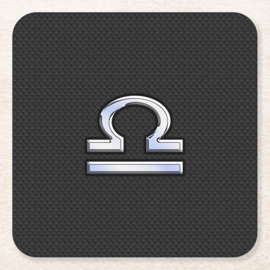 Libraモダン〔占星術の〕十二宮図サインオンブラックスネークスキンスタイル スクエアペーパーコースター (正面)