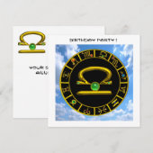 LIBRA金ゴールド〔占星術の〕十二宮図誕生日ジュエル、星占い図 招待状 (正面/裏面)