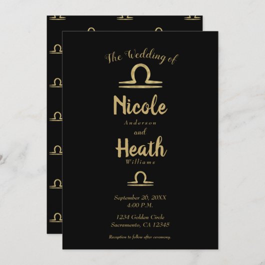 LIBRA ゴールド 十二星座 占星術 夏 秋 ウェディング 招待状 (正面/裏面)