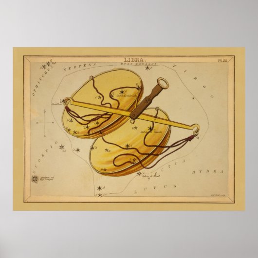 Libra -ヴィンテージ画像の〔占星術の〕十二宮図記号 ポスター (正面)