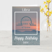 Libra〔占星術の〕十二宮図おもしろい引用文イン青と白誕生日 カード (黄色い花)