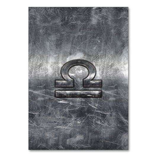 Libra〔占星術の〕十二宮図サインイン銀グランジ鋼スタイル テーブルナンバー (正面)