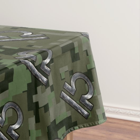 Libra〔占星術の〕十二宮図サインオンオリーブグリーンデジタル迷彩柄 テーブルクロス (インサイチュ)