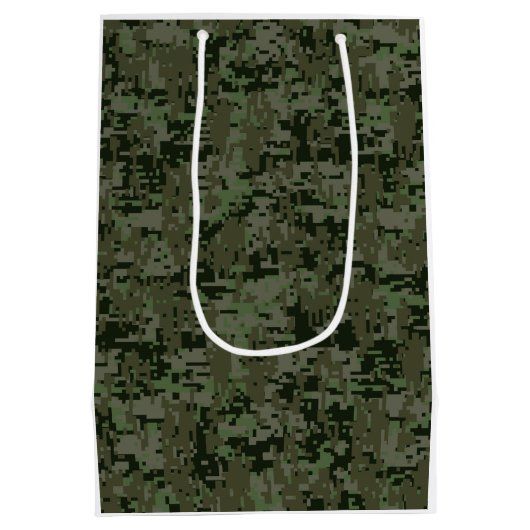 Libra〔占星術の〕十二宮図サインオンオリーブグリーンデジタル迷彩柄 ミディアムペーパーバッグ (裏面)