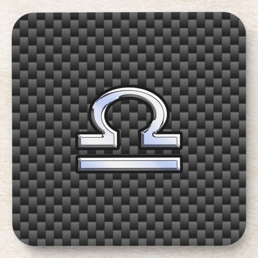 Libra〔占星術の〕十二宮図サインオンブラックカーボンファイバープリント コースター (正面)