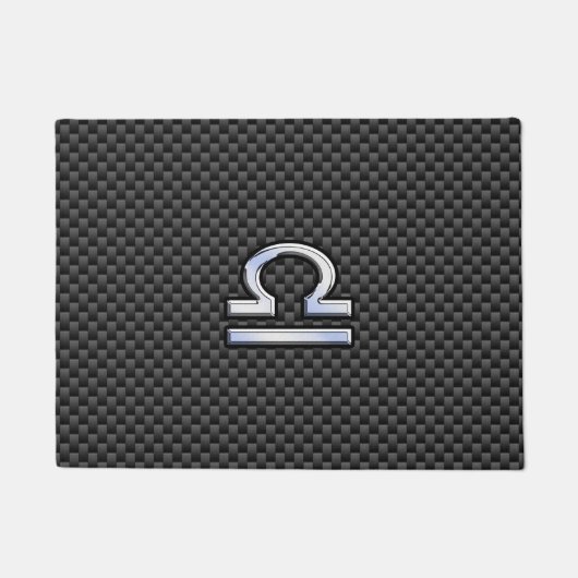 Libra〔占星術の〕十二宮図サインオンブラックカーボンファイバープリント ドアマット (正面)