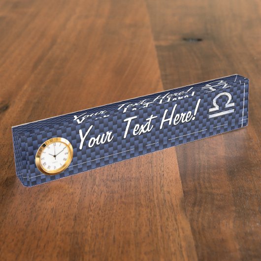 Libra〔占星術の〕十二宮図サインオンブルーカーボンファイバースタイル デスクネームプレート (側面)