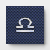 Libra〔占星術の〕十二宮図サインオンブルーカーボンファイバースタイル フォトプラーク (正面)