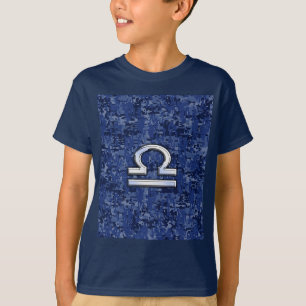 Libra〔占星術の〕十二宮図サインオンブルーデジタルカモフラージュ Tシャツ