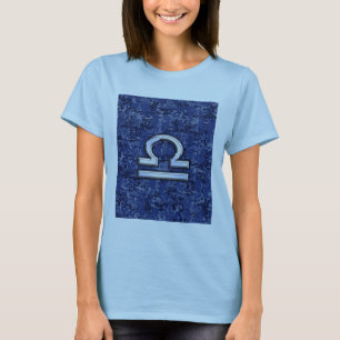 Libra〔占星術の〕十二宮図サインオンブルーデジタルカモフラージュ Tシャツ