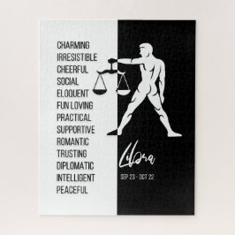 Libra〔占星術の〕十二宮図サインブラック&ホワイトジグソーパズル ジグソーパズル