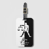 Libra〔占星術の〕十二宮図サインブラック&ホワイト荷物タグ ラゲッジタグ (正面縦)