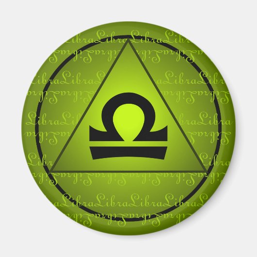 Libra〔占星術の〕十二宮図サイン緑の三角形のカーリースクリプト マグネット (正面)