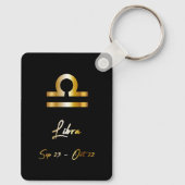 Libra〔占星術の〕十二宮図サイン、ブラック&金ゴールドキーチェーン キーホルダー (裏面)