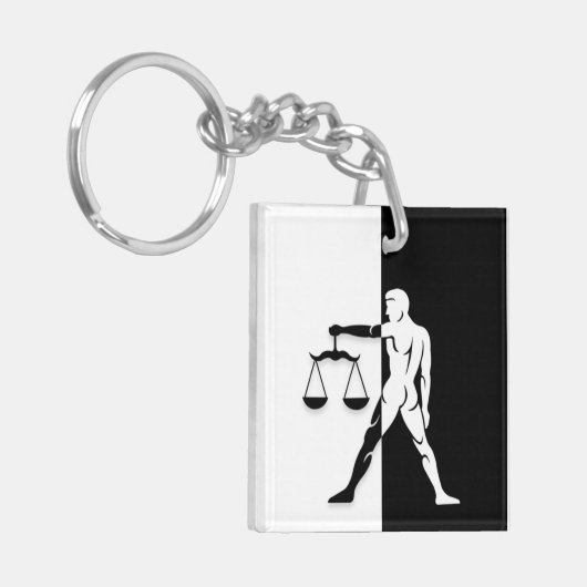 Libra〔占星術の〕十二宮図サイン、白黒キーチェーン キーホルダー (正面左)