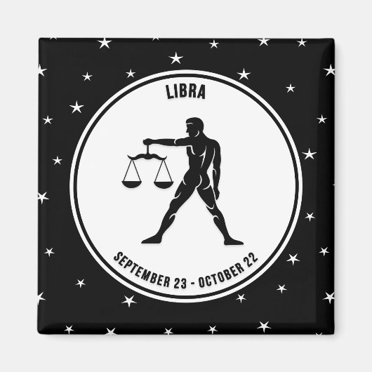 Libra〔占星術の〕十二宮図サイン、白黒マグネット マグネット (正面)