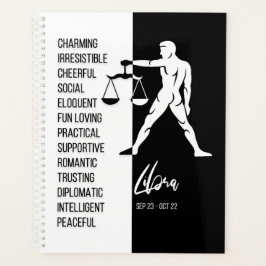 Libra〔占星術の〕十二宮図サイン、白黒 プランナー手帳