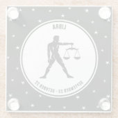 Libra〔占星術の〕十二宮図サイン、Black & White Glass Coaster ガラスコースター (裏面)