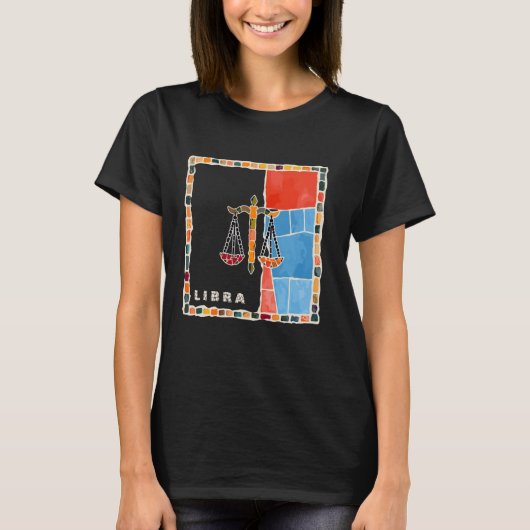 Libra〔占星術の〕十二宮図サインmosaic -調和とバランス tシャツ (正面)