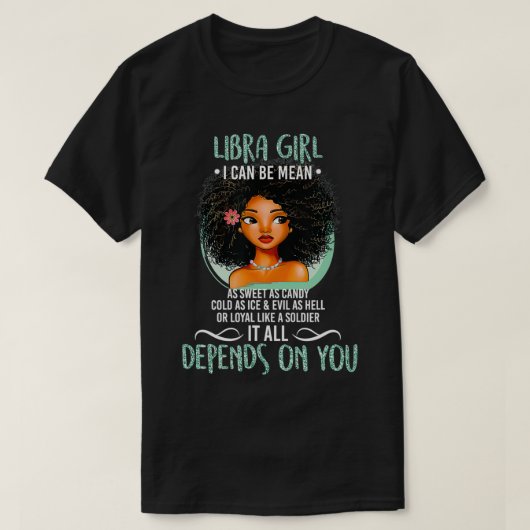 Libra〔占星術の〕十二宮図シンボルや象徴for Afro American Girls and Tシャツ (デザイン正面)
