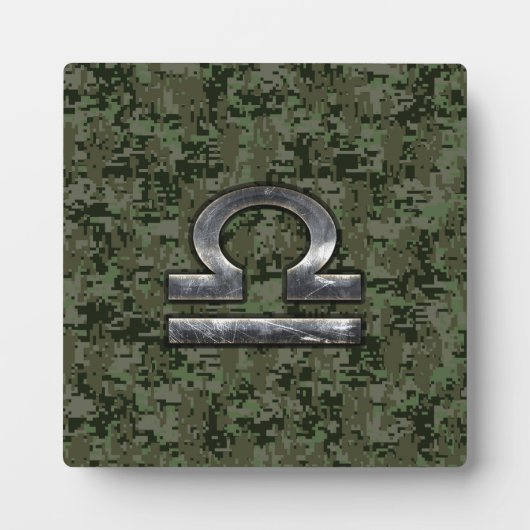 Libra〔占星術の〕十二宮図シンボルGreen Digital Camouflage フォトプラーク (正面)