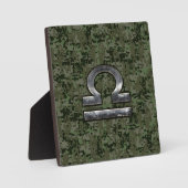 Libra〔占星術の〕十二宮図シンボルGreen Digital Camouflage フォトプラーク (正面)