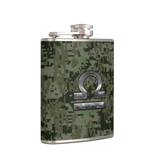 Libra〔占星術の〕十二宮図シンボルGreen Digital Camouflage フラスク (右)