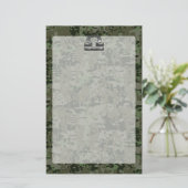 Libra〔占星術の〕十二宮図シンボルGreen Digital Camouflage 便箋 (スタンド正面)