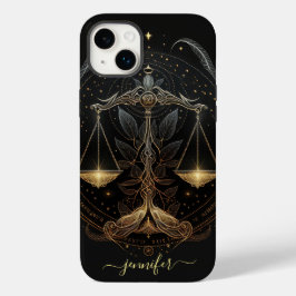 Libra〔占星術の〕十二宮図ブラックと金ゴールドケースメイトiPhoneケース Case-Mate iPhone 14 Plusケース