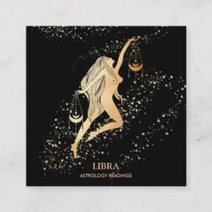 *~* LIBRA〔占星術の〕十二宮図占星術の読み取り金ゴールドと黒 スクエア名刺