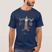 Libra〔占星術の〕十二宮図金ゴールドモノクログラフィックTシャツ Tシャツ (正面)