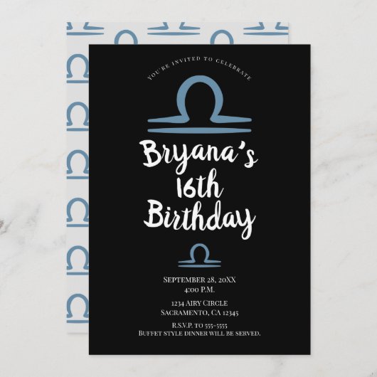 LIBRA〔占星術の〕十二宮図9月10月誕生日占星術 招待状 (正面/裏面)