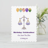 Libra 1st Birthday Impressionist Gold Glitte 招待状 (スタンド正面)