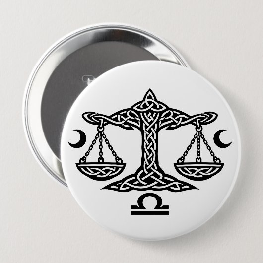 Libra Celtic Moon‑Scale Sigil | BurnsInHell Ink 缶バッジ (正面&裏面)