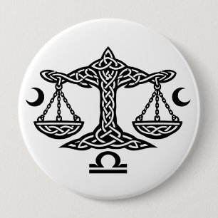 Libra Celtic Moon‑Scale Sigil BurnsInHell Ink 缶バッジ