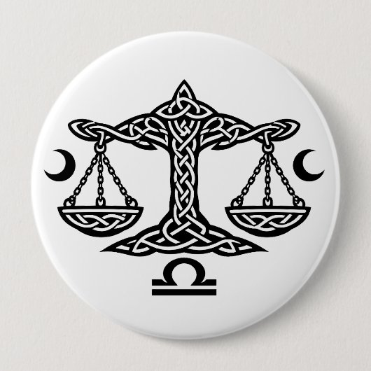 Libra Celtic Moon‑Scale Sigil | BurnsInHell Ink 缶バッジ (正面)