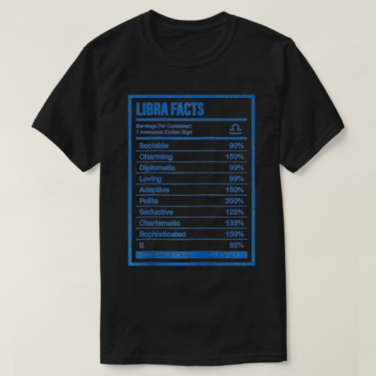 Libra Factsアパレル男性へと女性のおもしろい〔占星術の〕十二宮図 Tシャツ (デザイン正面)