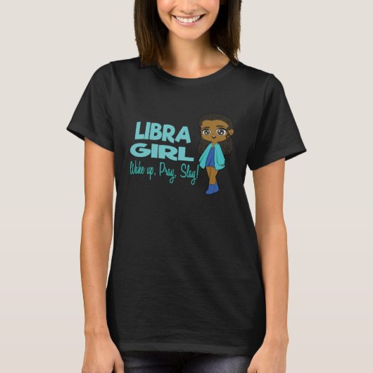 Libra Girl Black Queen Black Women Afro Zodiac Tシャツ (正面)